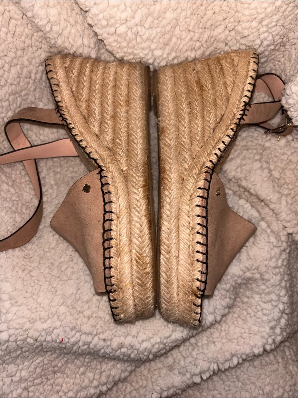 Kate Spade Nude Leather Espadrille Wedge Sandals Ankle Strap 10M